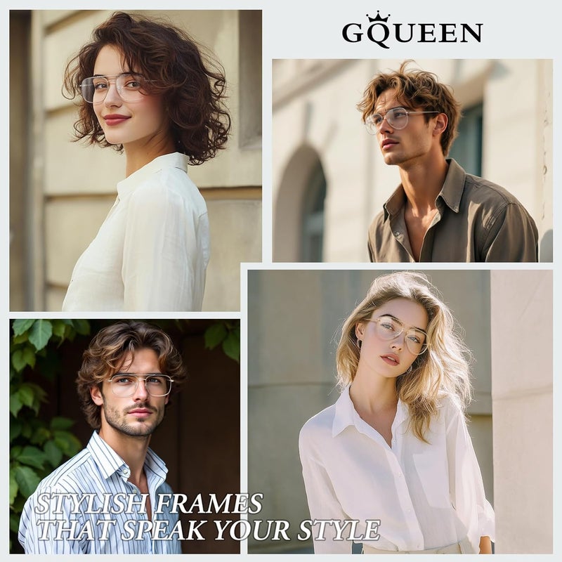 GQUEEN Fake Glasses Women Men Clear Lens Metal Frame UV400 Protection Fashion Retro Pilot Style Eyeglasses - Image 2